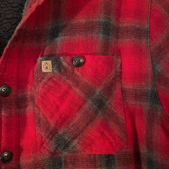 Coleman Red Plaid Shacket Mens M Sherpa Lining Cotton Country Outdoorsy Grunge - Picture 10 of 11